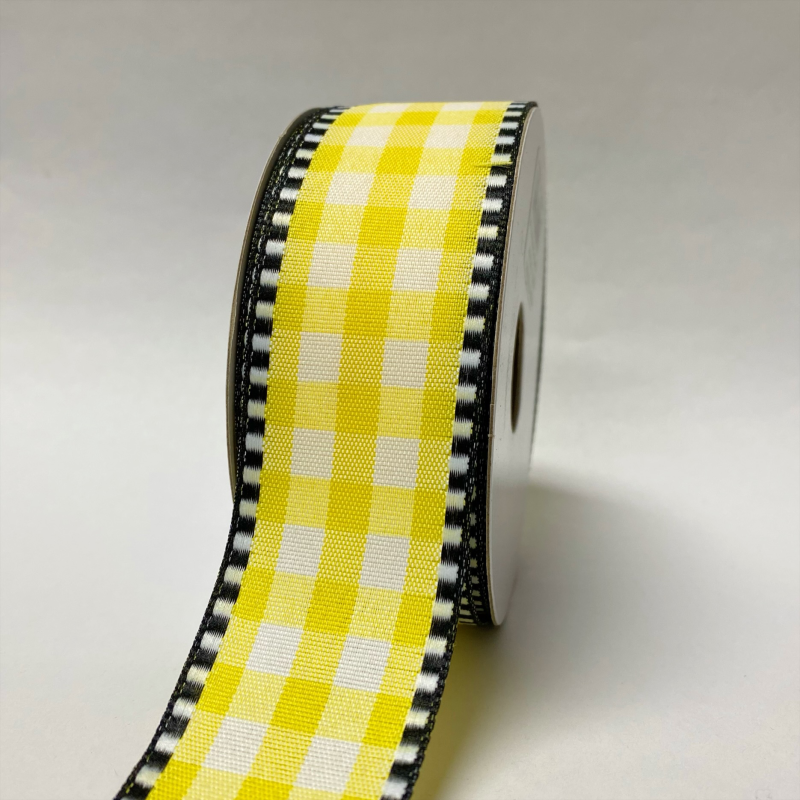 Yellow White Chex Plaid Black White Edge Ribbon - 1-1/2 Inch X 10 Yards