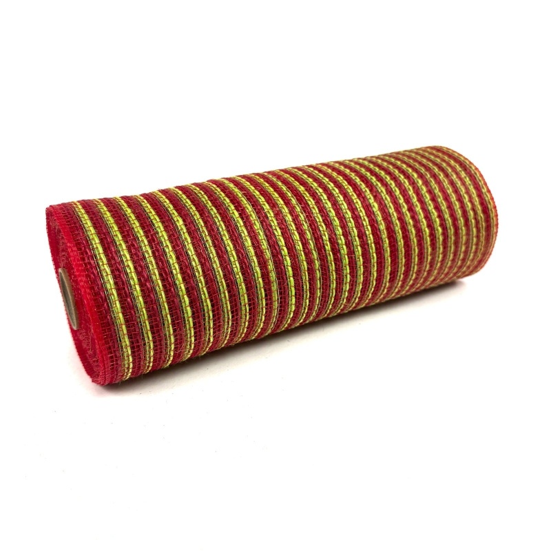 Red Green - Polypropylene Burlap Stripes Fabric Mesh - ( 10 Inch X 10 Yards )