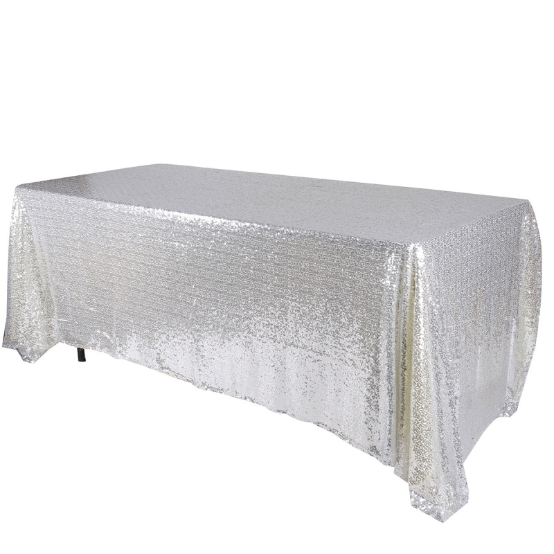 Silver 90X132 Inch Rectangular Duchess Sequin Tablecloth