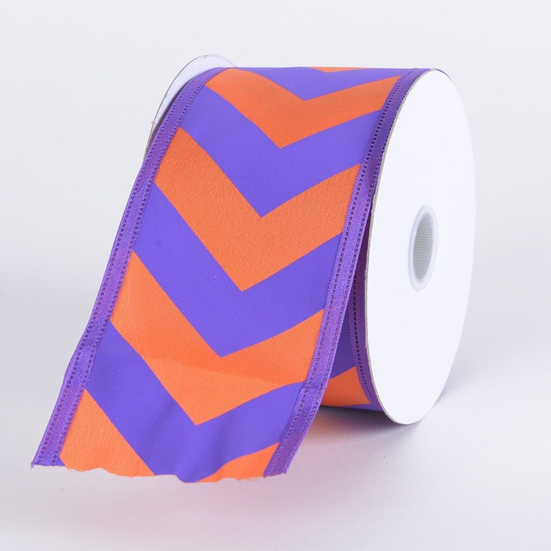 Chevron Print Satin Ribbon Purple With Orange ( 2 - 1/2 Inch | 10 Yards )
