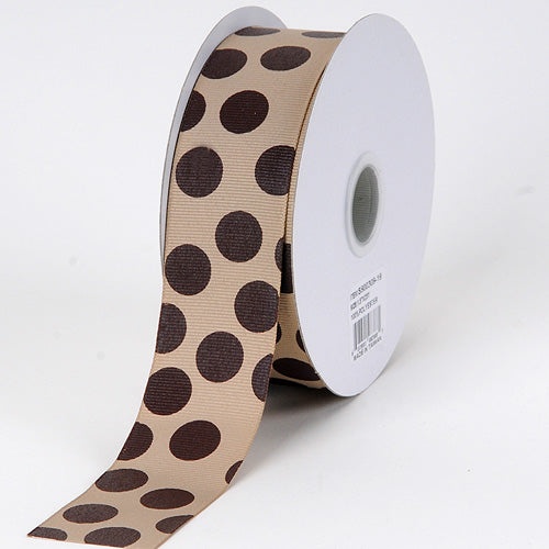 Grosgrain Ribbon Jumbo Dots Coffee With Brown Dots ( W: 1 - 1/2 Inch | L: 25 Yards )