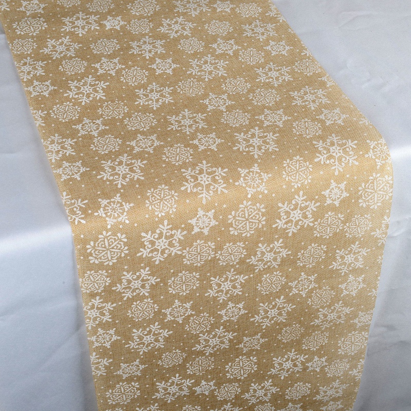 White Snowflake Faux Burlap Table Runner ( 14 Inch X 108 Inches )