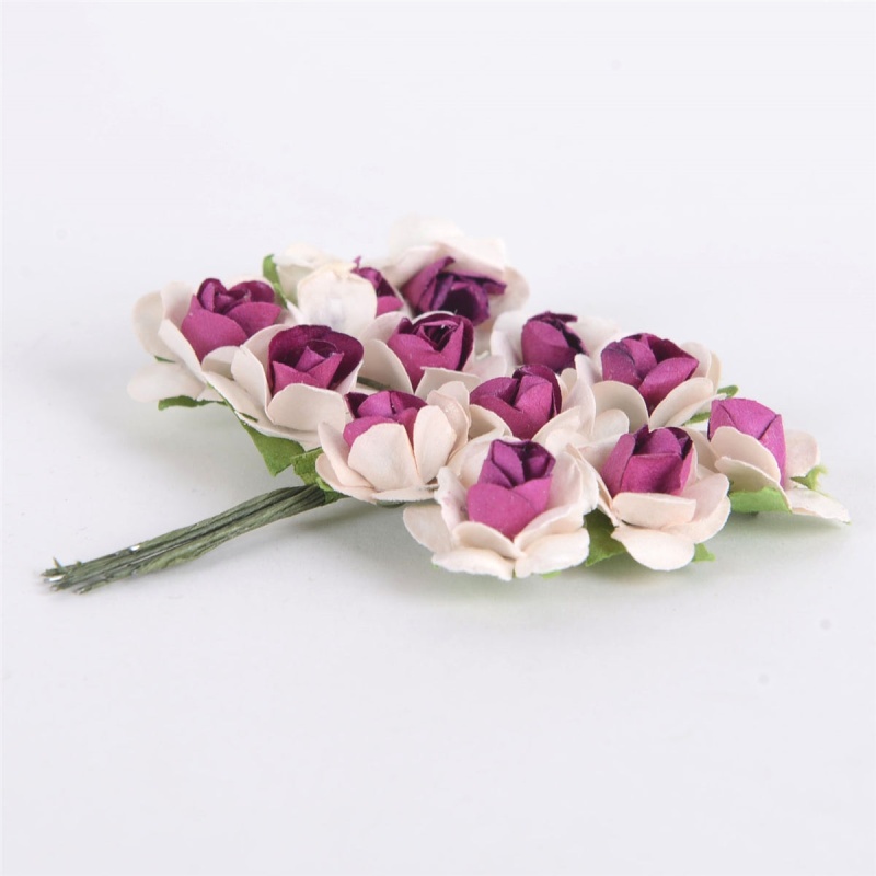 Paper Rose Flowers (12X12) Ivory W. Fuchsia ( 12 Paper Flowers )