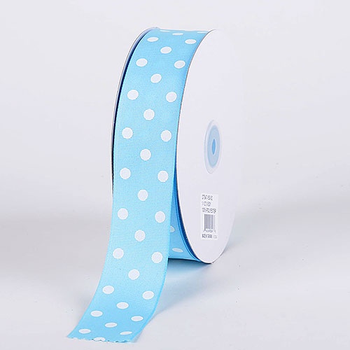 Grosgrain Ribbon Polka Dot Baby Blue With White Dots ( 1-1/2 Inch | 50 Yards )