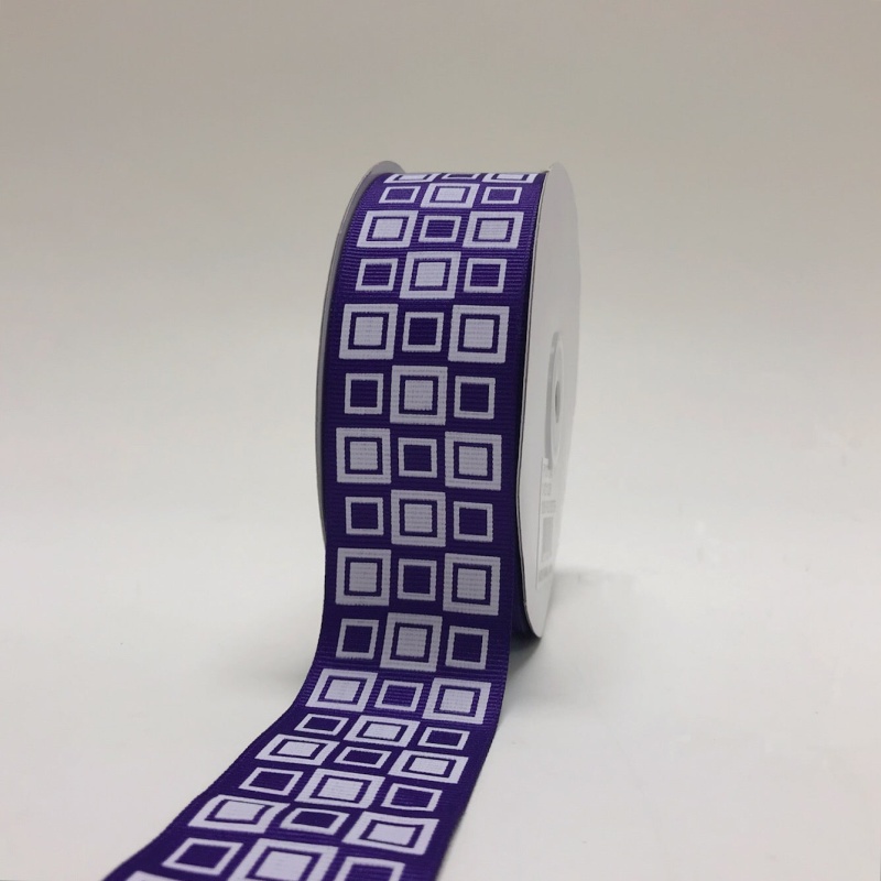 Purple - Square Design Grosgrain Ribbon ( 1 - 1/2 Inch | 25 Yards )