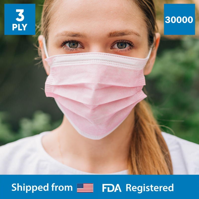 3-Ply Disposable Protective Pink Face Mask - 600 Boxes - 30000 Masks