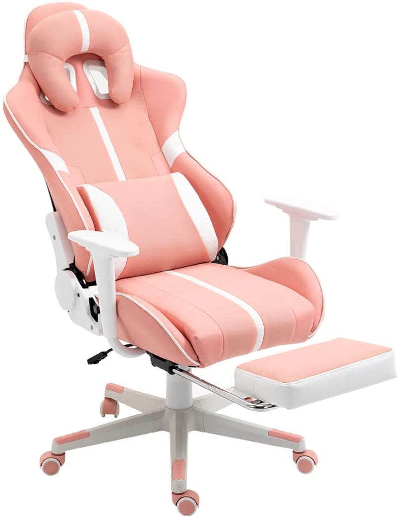 X-Volsport Pink Gaming Chair With Headrest And Lumbar Support For Girls And Teens, Office Computer Chair Gamer Chair With Footrest, Racing Style Fabric Ergonomic Video Game Chair For Women