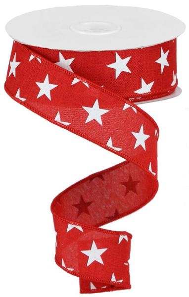 Stars White And Red Ribbon - ( 1-1/2 Inch