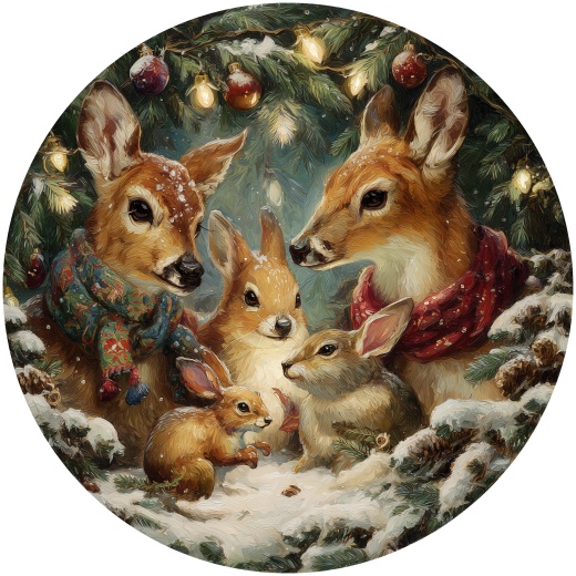 Deer And Rabbits In A Snowy Forest Winter Gathering Accent Sign - Made In Usa