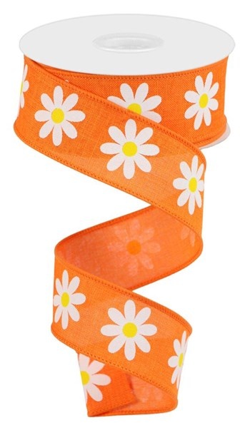 1.5"X10yd Spring Daisy Ribbon - Orange for All Your Craft Needs