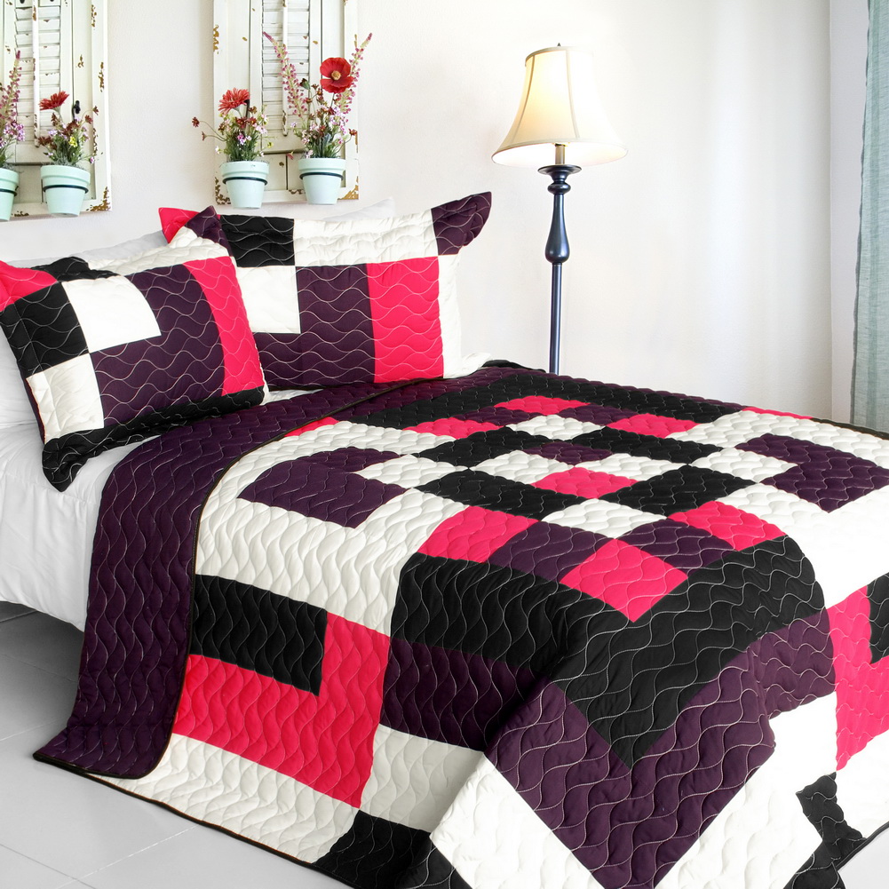 3Pc Vermicelli Quilted Patchwork Quilt Set Enough
