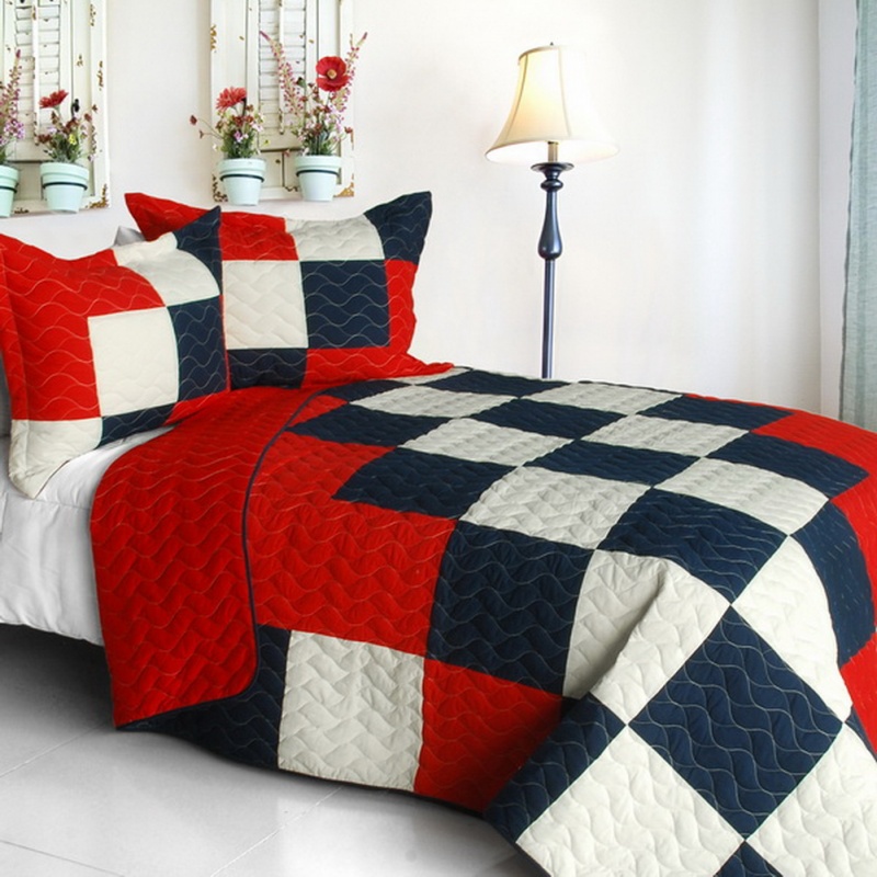 3Pc Vermicelli-Quilted Patchwork Quilt Set - Handsome Prince