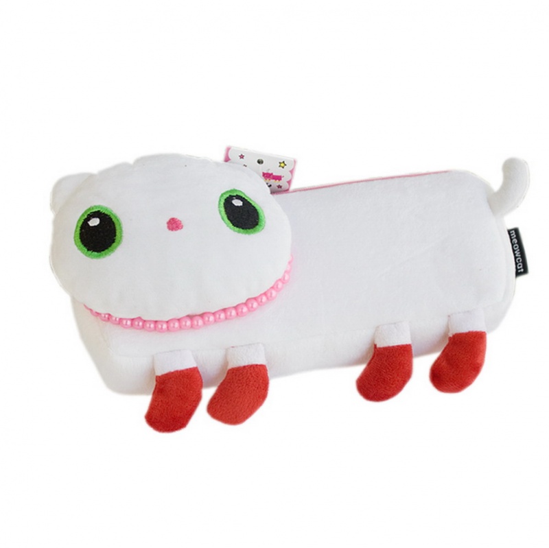 Large Plush Gadget Pencil Pouch Bag / Cosmetic Bag - White Kitty