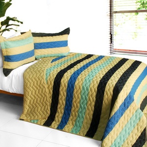 3Pc Vermicelli-Quilted Patchwork Quilt Set - Armani Style