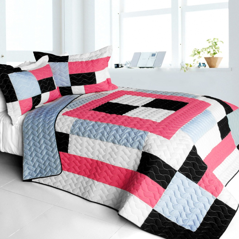 3Pc Vermicelli - Quilted Patchwork Quilt Set - Campus Belle