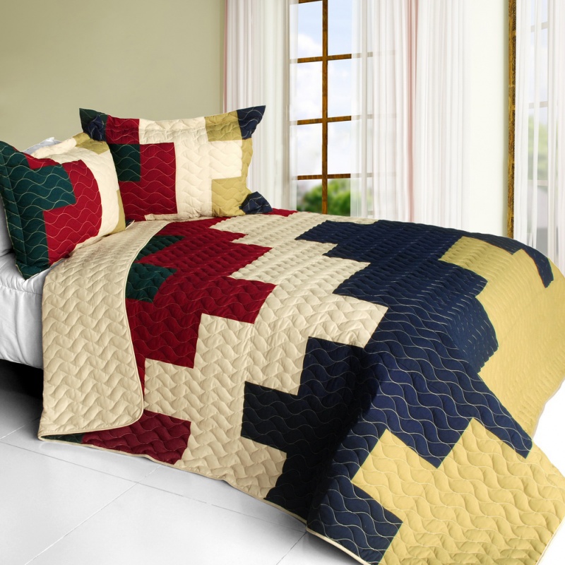 3Pc Vermicelli - Quilted Patchwork Quilt Set - Santa Baby