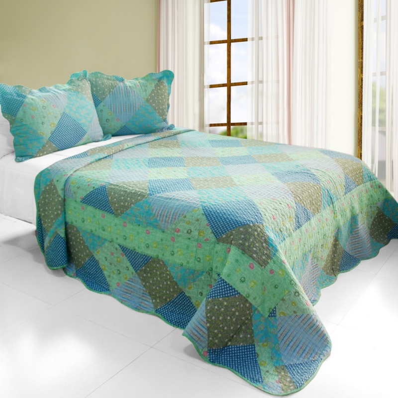 Cotton 3Pc Vermicelli-Quilted Printed Quilt Set - Colorful Glamor