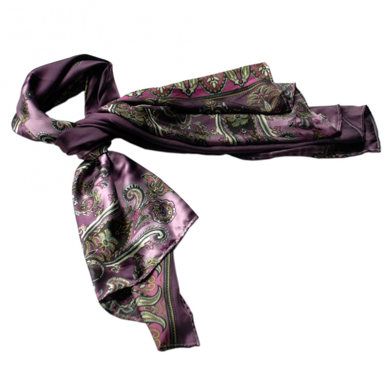 -Blancho Purple Paisley Patterns Revitalized Style Soft Silk Scarf/Wrap/Shawl