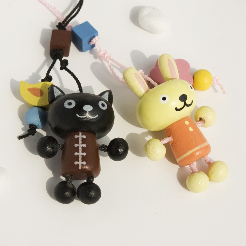 - Cell Phone Charm Strap / Camera Charm Strap - Black Cat & Rabbit