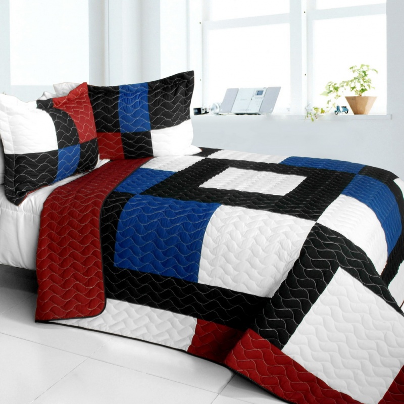Brand New Vermicelli-Quilted Patchwork Quilt Set Full - Deep Voyage