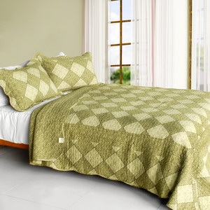 Cotton 3Pc Vermicelli-Quilted Plaid Patchwork Quilt Set - Natural Grace