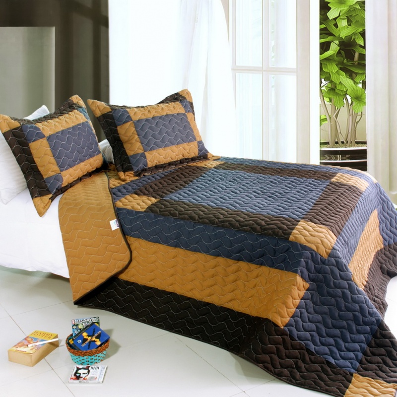3Pc Vermicelli-Quilted Patchwork Quilt Set - Classics Harmony