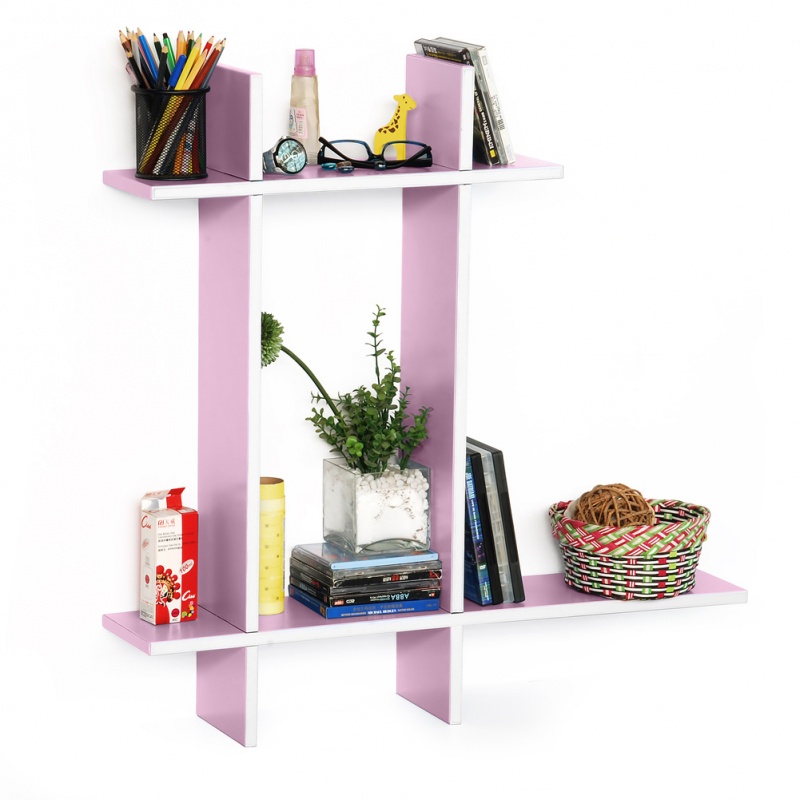 Leather Cross Type Sheve / Book Shelve - Pale Pink-b