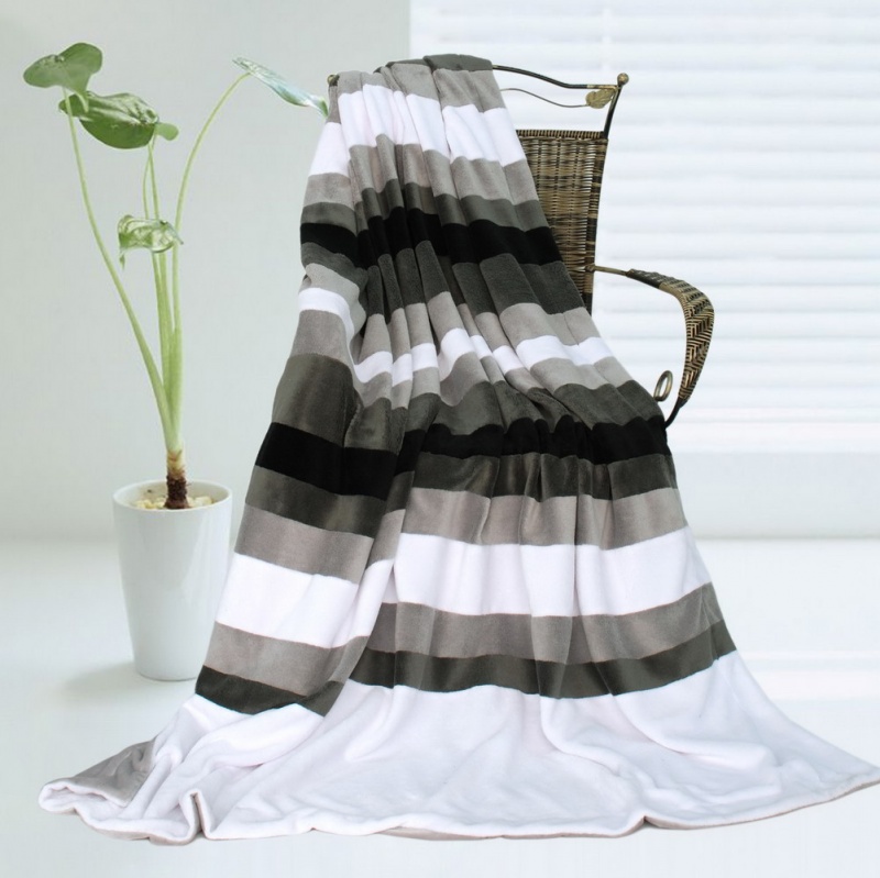 Soft Coral Fleece Patchwork Throw Blanket - Stripes - Simplicity