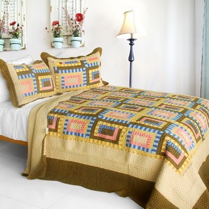 3Pc Cotton Contained Vermicelli-Quilted Patchwork Quilt Set - Dream High