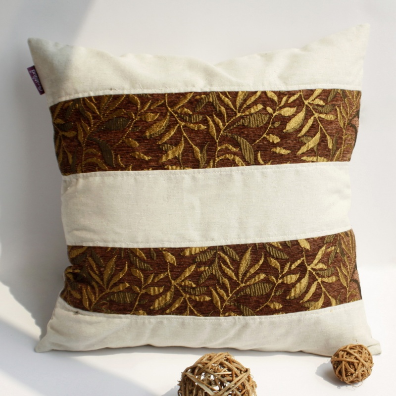 Linen Stylish Patch Work Pillow Cushion Floor Cushion - Gold Autumn