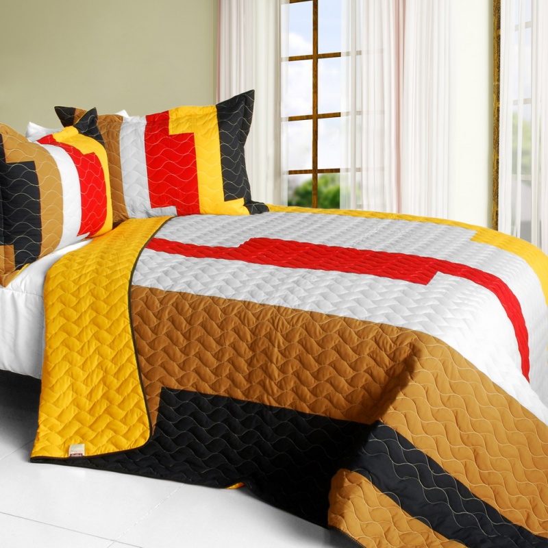 Vermicelli-Quilted Patchwork Striped Quilt Set Full - Classic Playbook - b
