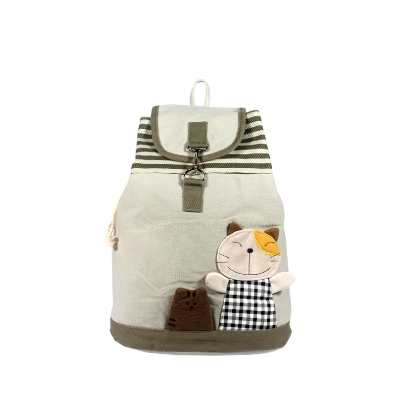 100% Cotton Fabric Art School Backpack - Happy Cat