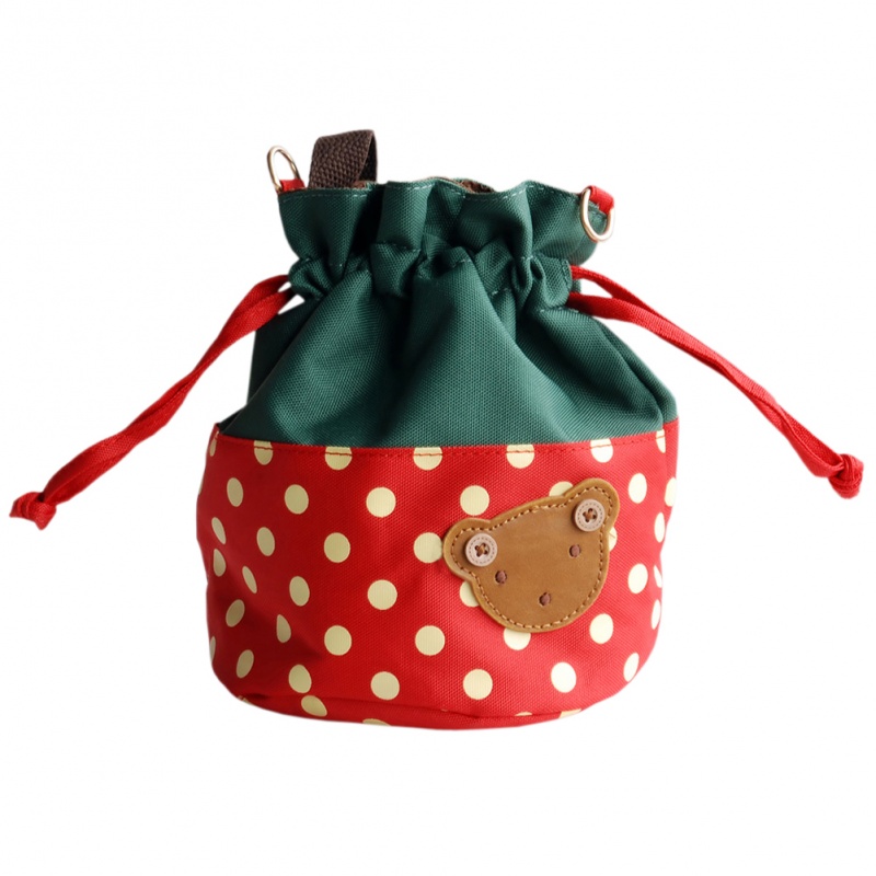 Blancho Applique Kids Fabric Art Bucket Bag/Bento Lunch Box - Bear-Crimson