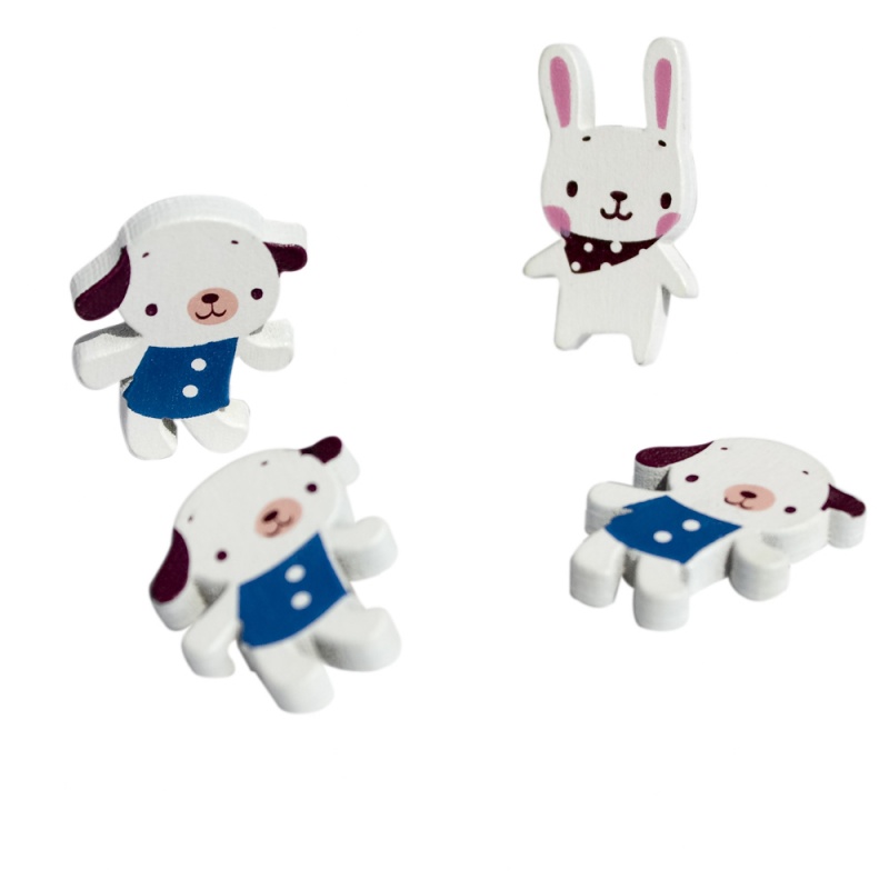 - Brooch / Brooch Pin - White Dog & Rabbit