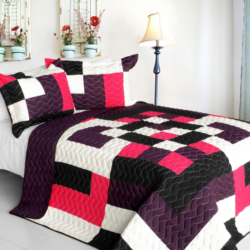 3Pc Vermicelli - Quilted Patchwork Quilt Set - Enough