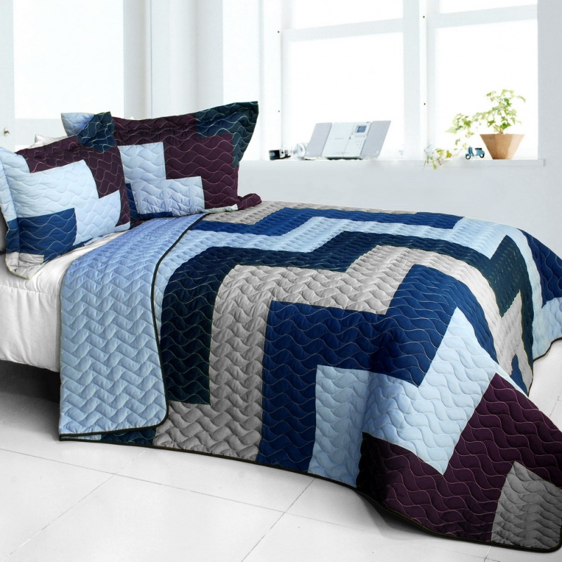 Brand New Vermicelli-Quilted Patchwork Quilt Set Full - Way Of Life