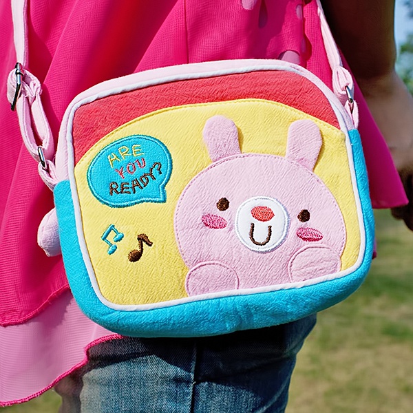 Embroidered Applique Swingpack Bag Purse / Wallet Bag - Pink Rabbit