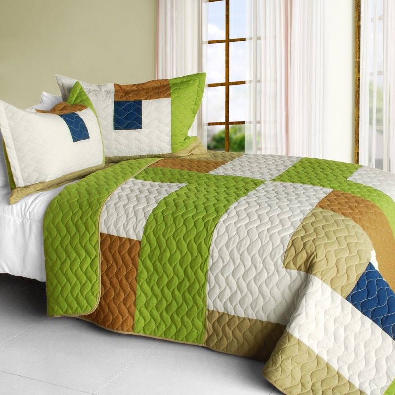Vermicelli-Quilted Patchwork Geometric Quilt Set Full - Timeless - a