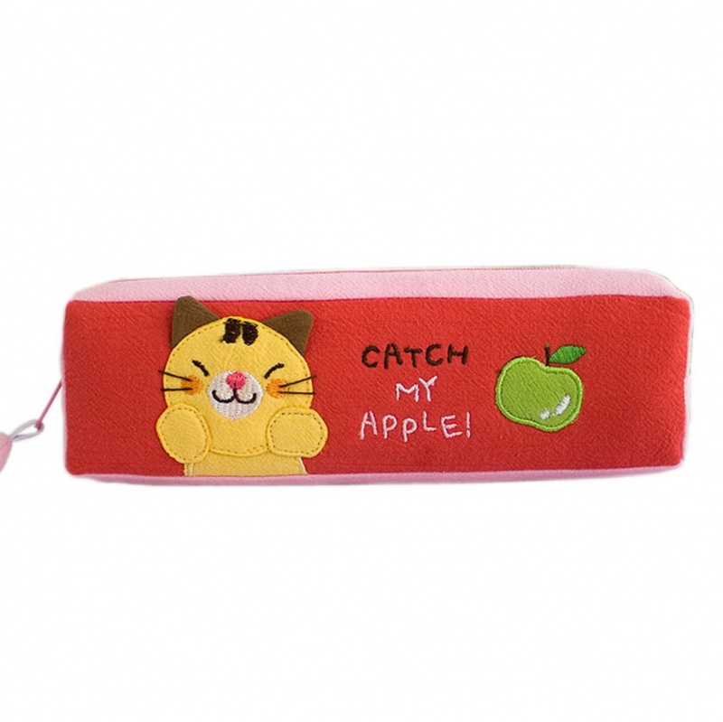 Embroidered Applique Pencil Pouch Bag / Cosmetic Bag - Catch My Apple