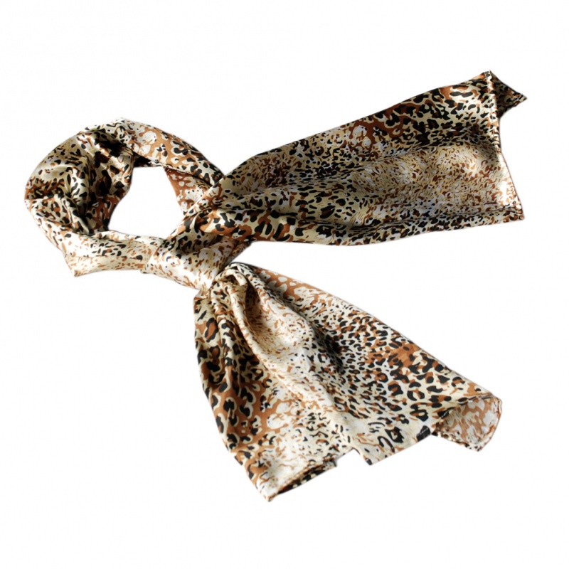 Blancho Gold Flowing Leopard Silk Scarf/Wrap/Shawl