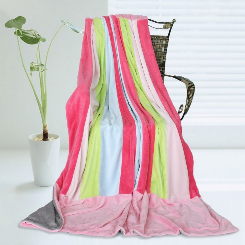 Soft Coral Fleece Patchwork Throw Blanket - Pink Colour