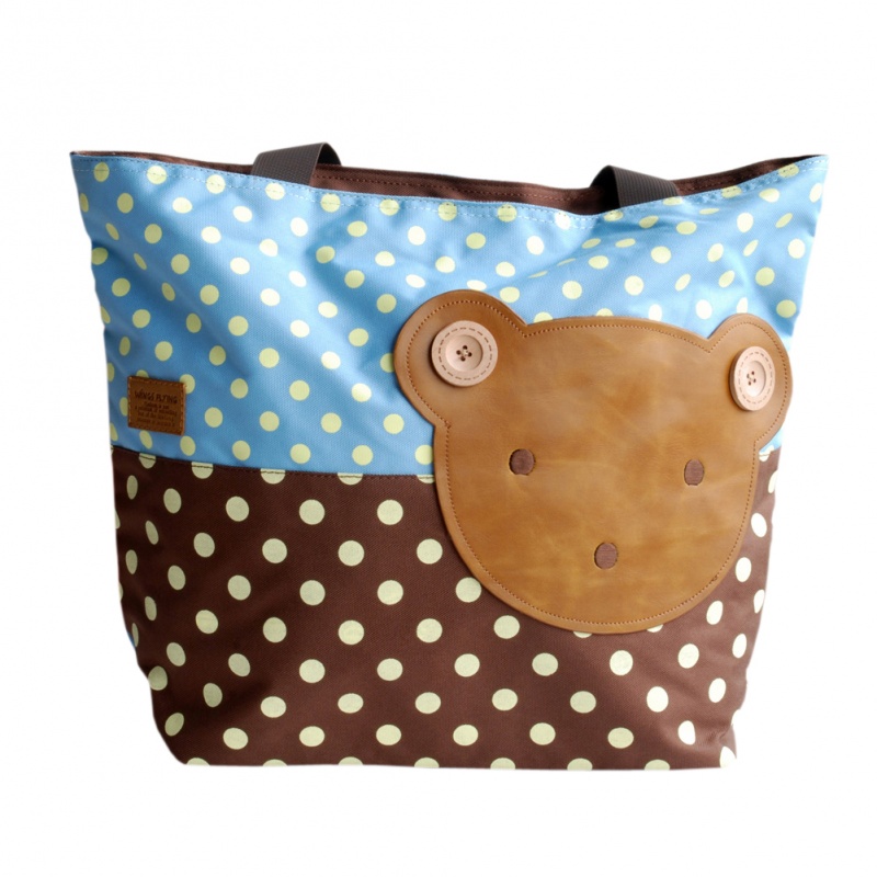 Blancho Applique Kids Fabric Art Tote Bag - Bear-Skyblue