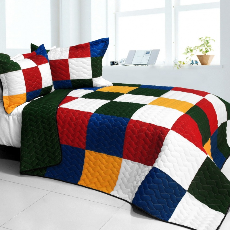 3Pc Vermicelli - Quilted Patchwork Quilt Set - Funny Magic Cube