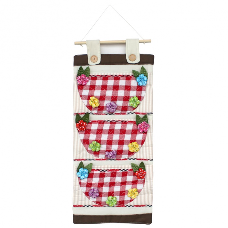 Pink/Wall Hanging/ Wall Organizers / Wall Baskets - Plaid & Flowers
