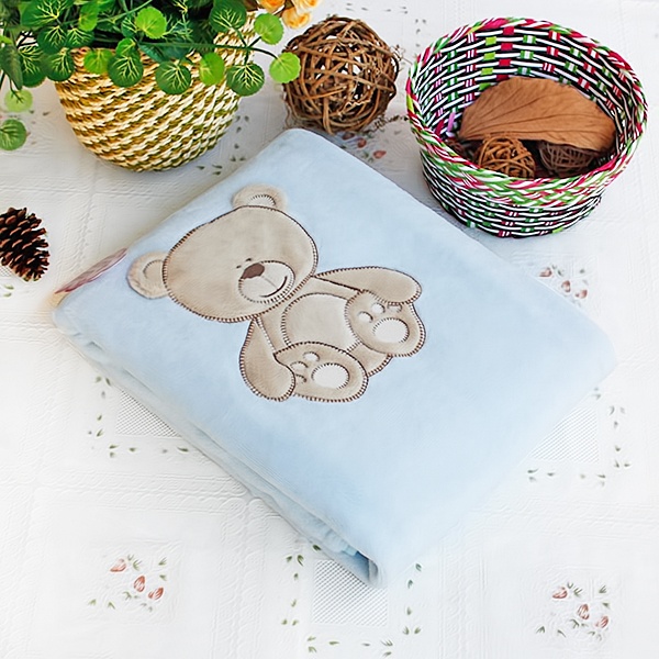 Embroidered Applique Polar Fleece Baby Throw Blanket - Lovely Bear