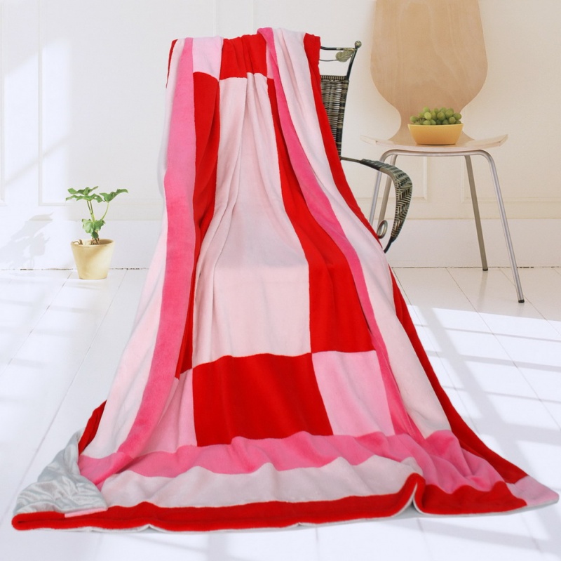 Soft Coral Fleece Patchwork Throw Blanket - Noble Rose