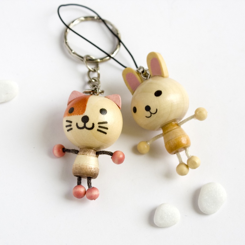 - Cell Phone Charm Strap / Camera Charm Strap - Cat & Rabbit
