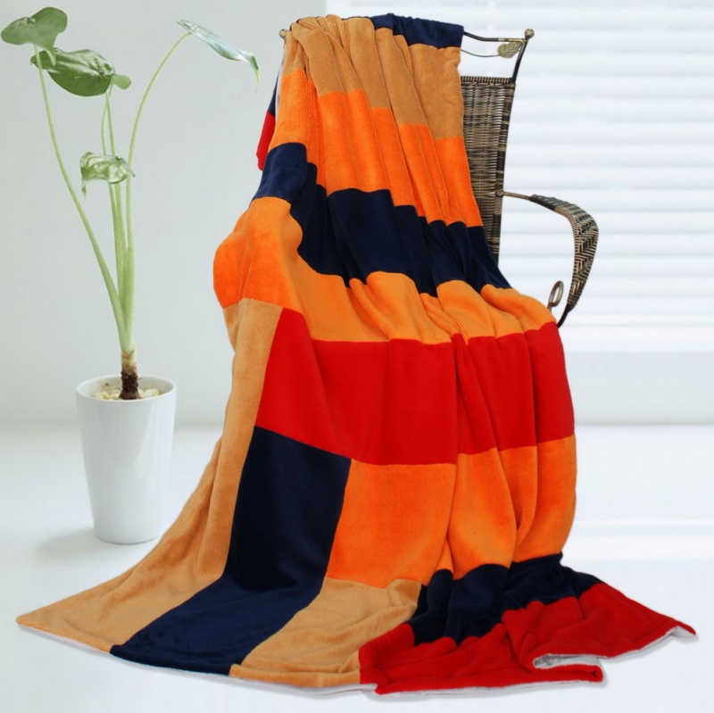 Soft Coral Fleece Patchwork Throw Blanket - New Day