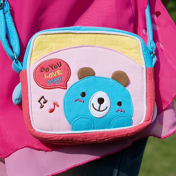 Embroidered Applique Swingpack Bag Purse / Wallet Bag - Blue Bear