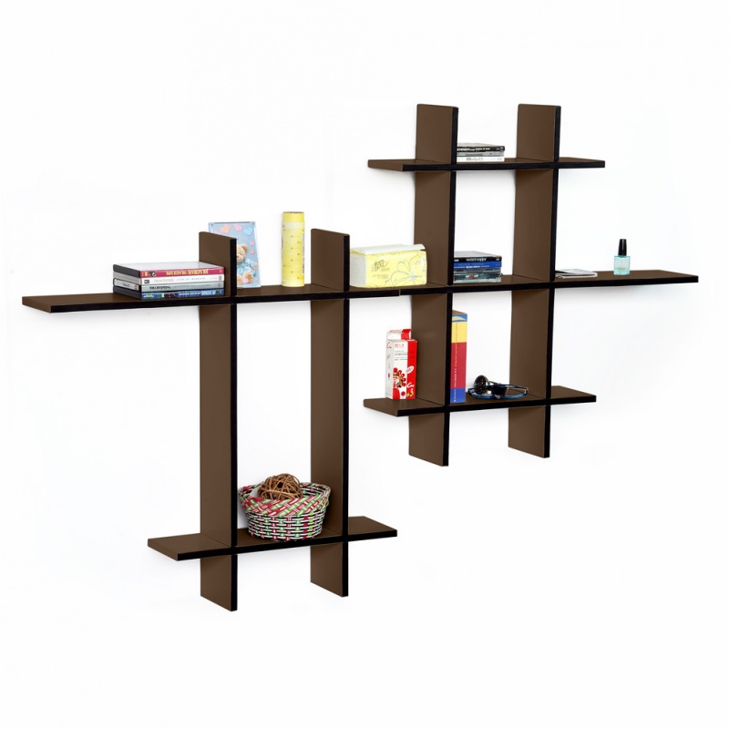 Leather Cross Type Shelf / Bookshelf - Light Coffee-Mega